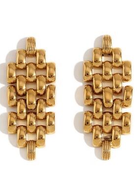 Gold Link-Pattern Drop Earrings - Women Jewelry